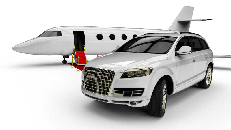 三维模型的豪华SUV与运输飞机