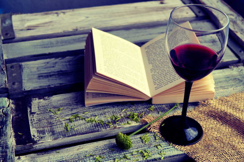 闲暇时光品红酒看书