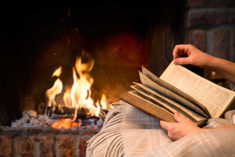 正在火炉旁欣赏书籍