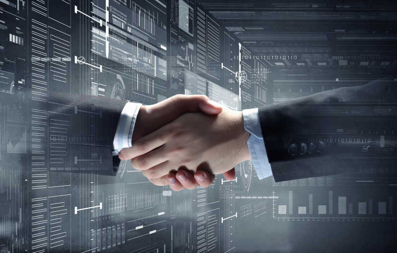 互联网男性商务人士之间的握手