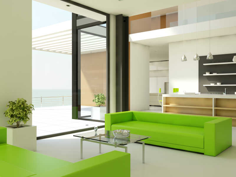 现代装修风格客厅绿色沙发