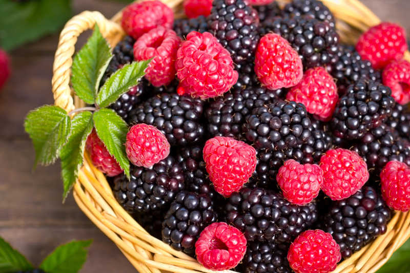 篮子里的树莓和黑莓