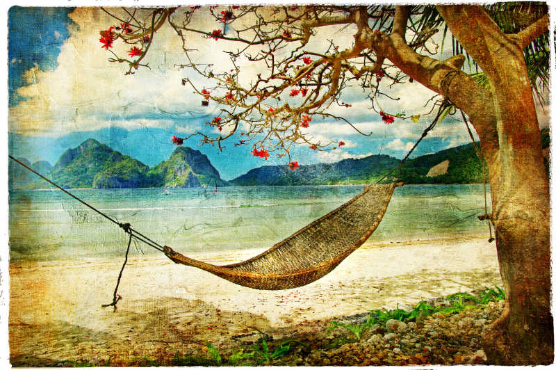 热带海岛风景-绘画风格的作品