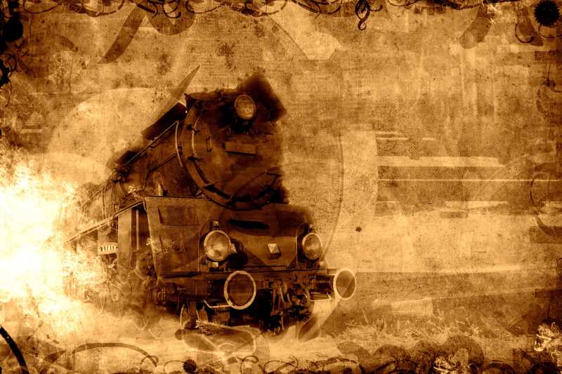 深褐色的背景古老的蒸汽火车