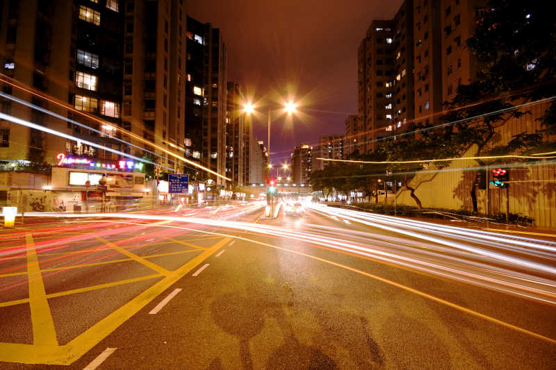 香港现代都市城市夜景高速公路交通