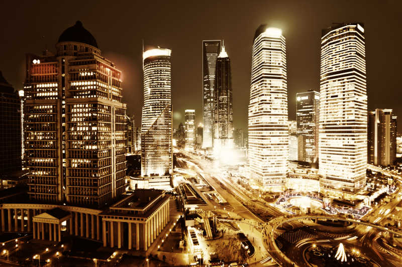 上海陆家嘴金融中心整体夜景