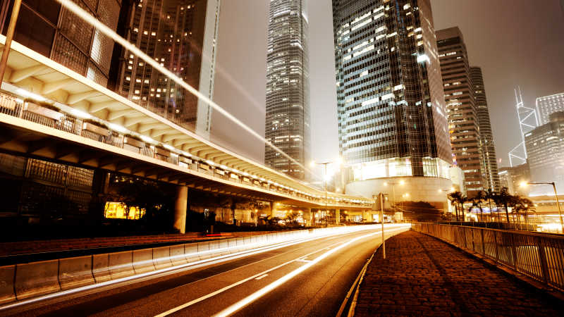 中国香港的交通城市夜景