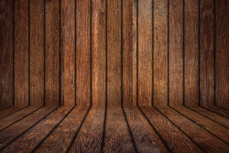 空的木房与质朴的老橡树木板墙和地板