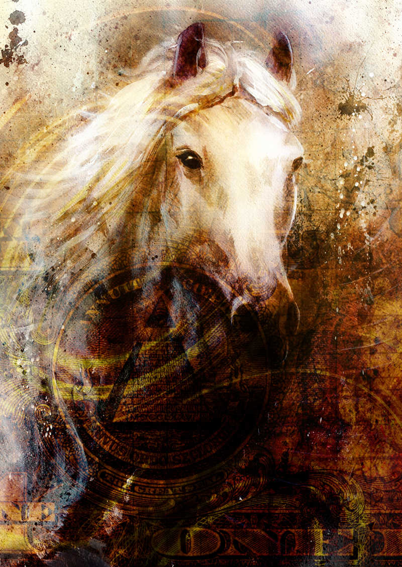 马头抽象背景水彩画