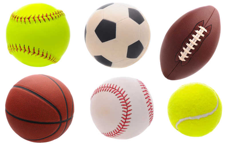 在白色背景的六中不同类型的球