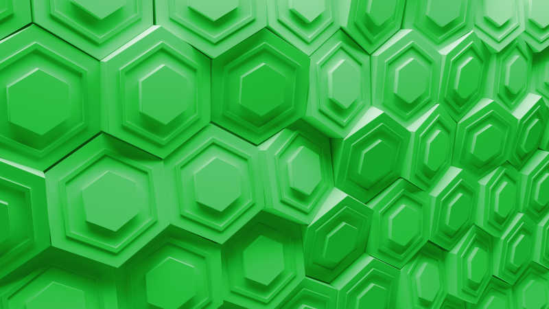绿色3D背景由随机旋转六角形图案元素制成