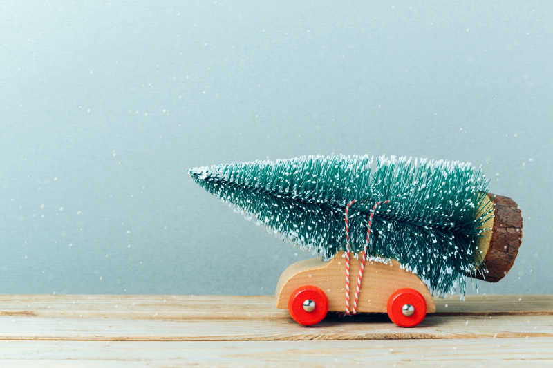 玩具车上的圣诞树模型