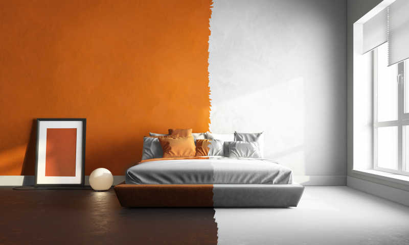橙色白色卧室3D室内效果
