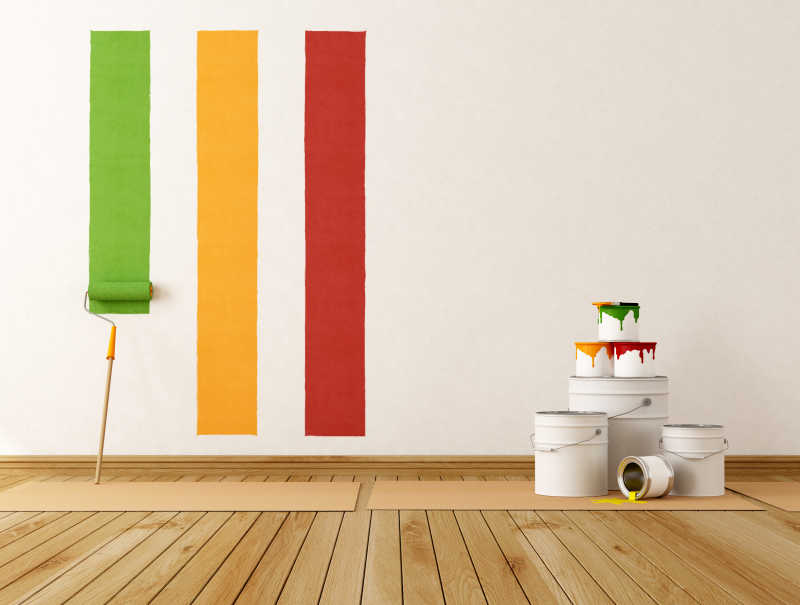 室内墙壁不同颜色的油漆绘制墙壁