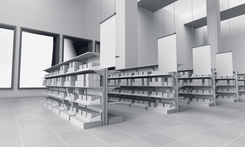 3D效果下的超市内部货架