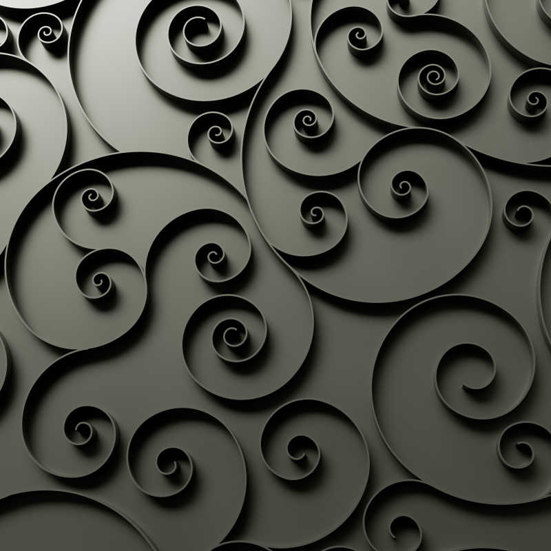 3D缎带黑色螺旋纹抽象概念背景