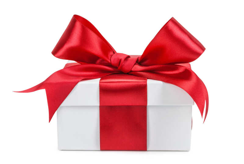 红色蝴蝶结丝带白色礼品盒