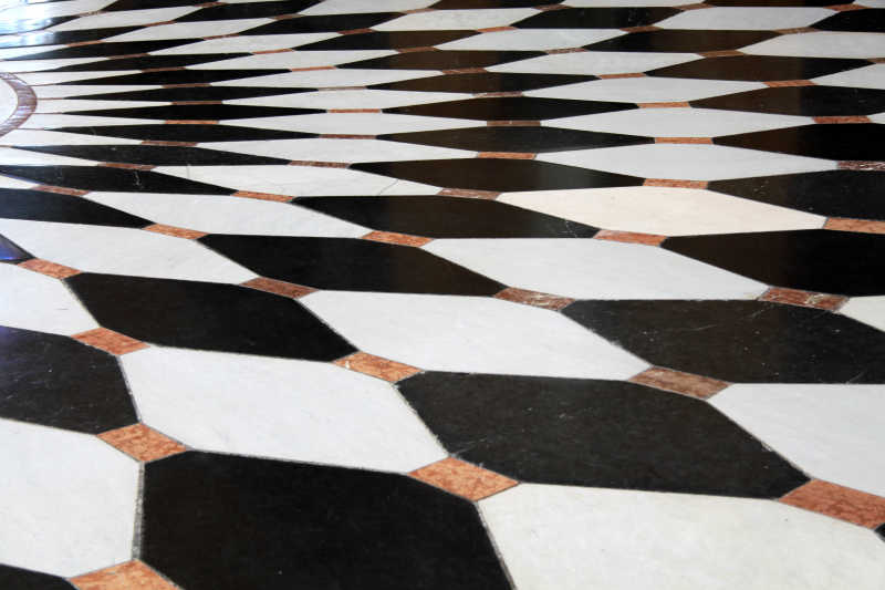 黑白交错菱形瓷砖地板