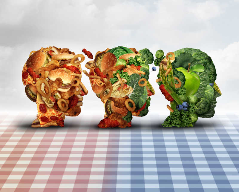 从垃圾食品转为绿色蔬菜的饮食概念
