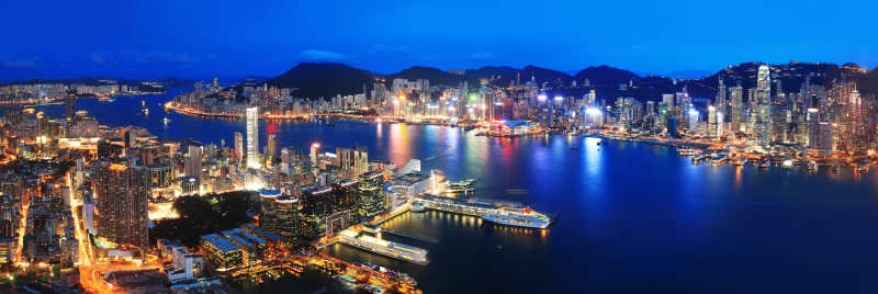 香港的夜景俯视图