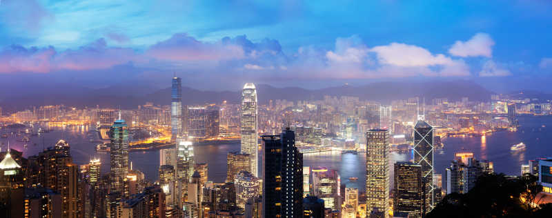 中国香港维多利亚港俯视图