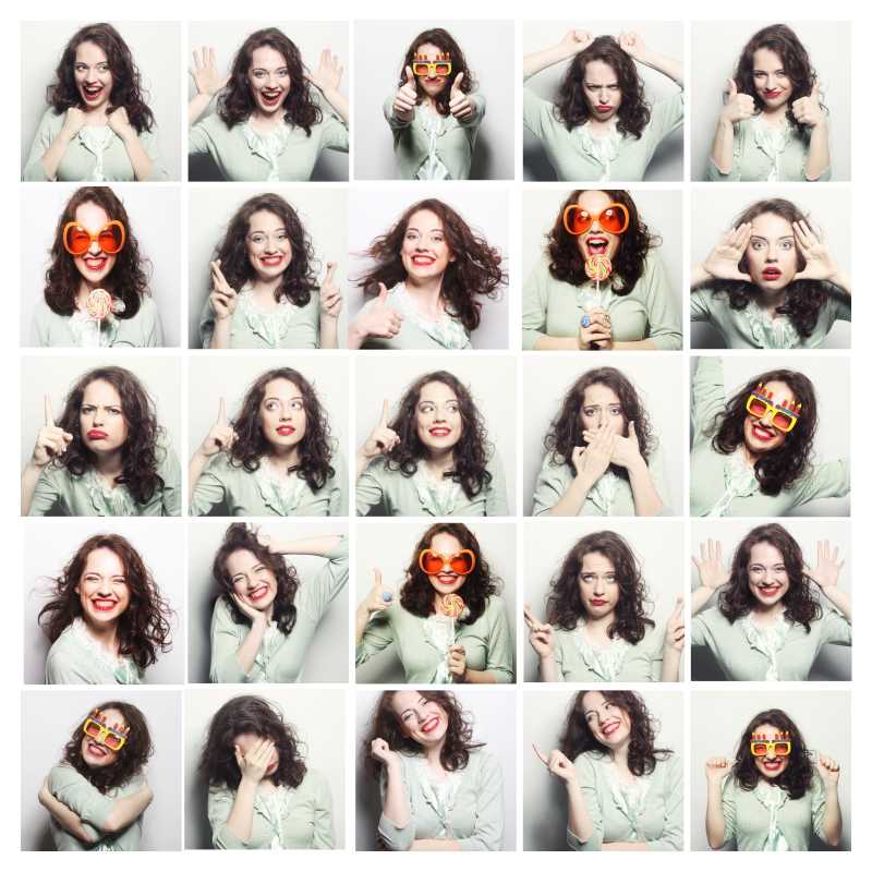 拼贴女人不同的面部表情的拼贴画
