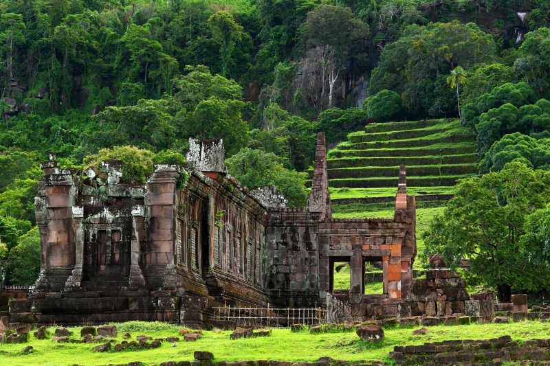 对瓦普或石佛寺的观点是在老挝南部的联合国教科文组织世界遗产