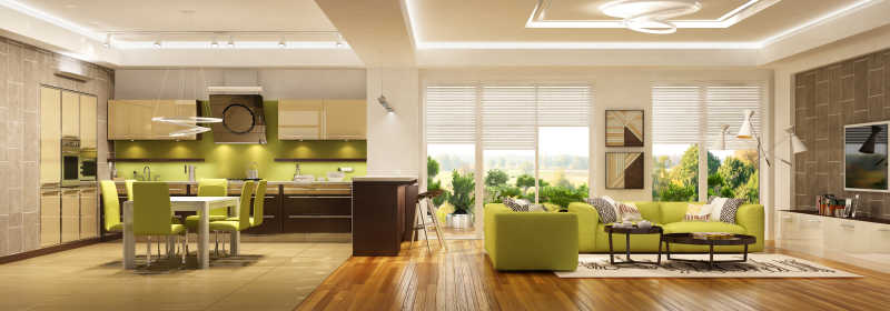 现代居室的客厅与厨房