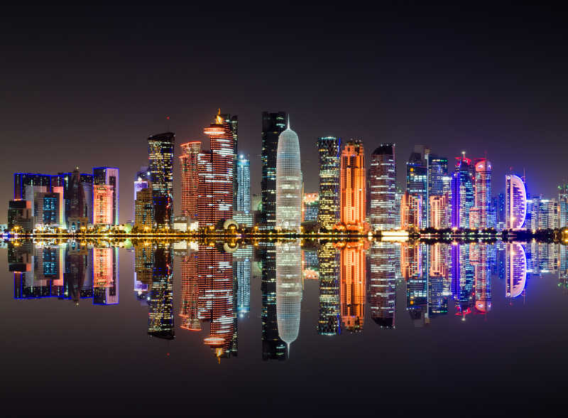 多哈市中心的夜景