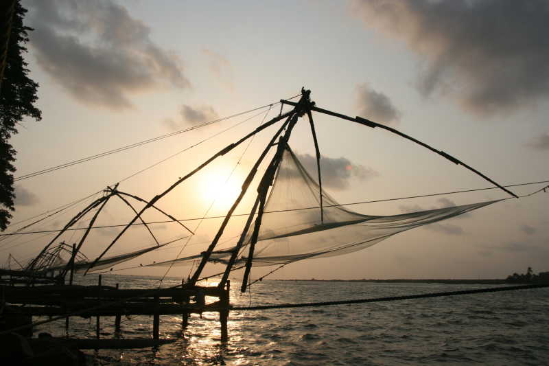 喀拉拉邦印度海面渔网