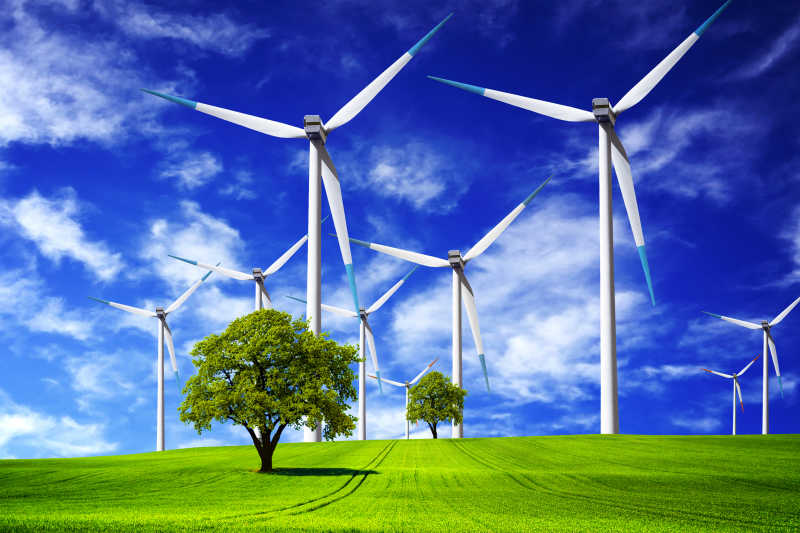 绿色能源的风力发电机