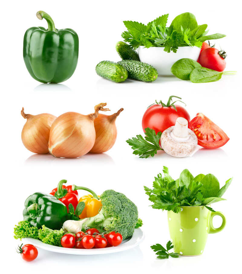 白色背景上新鲜的有机蔬菜