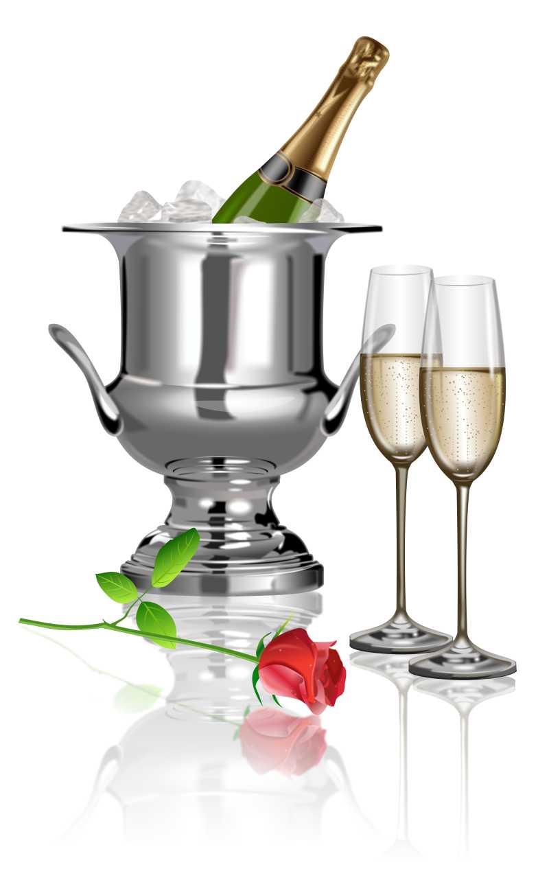 浪漫约会的香槟高脚杯和红玫瑰