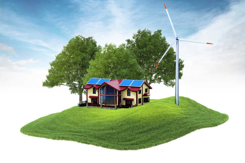 绿色草地树木房屋环保概念