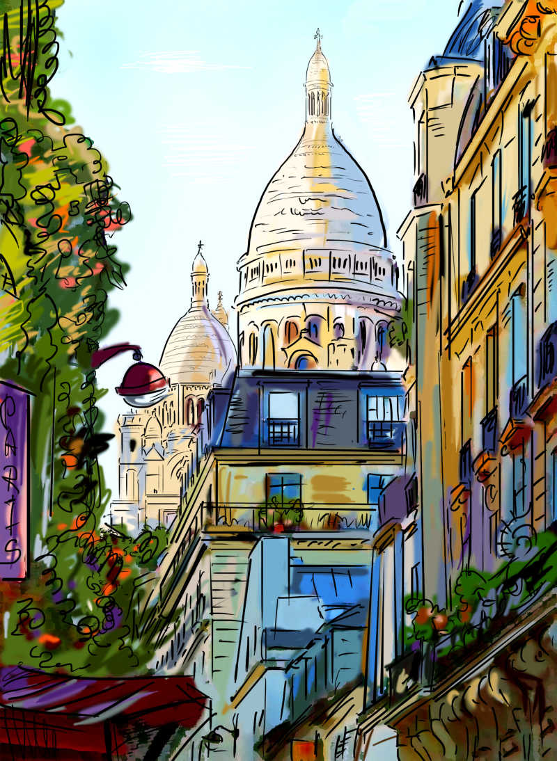 建筑群巴黎街头插画
