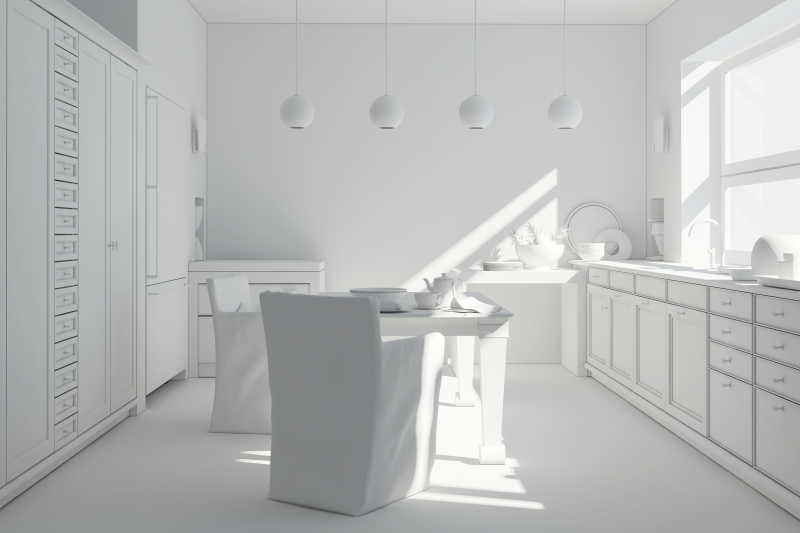 一个现代化的厨房黏土3D兰德