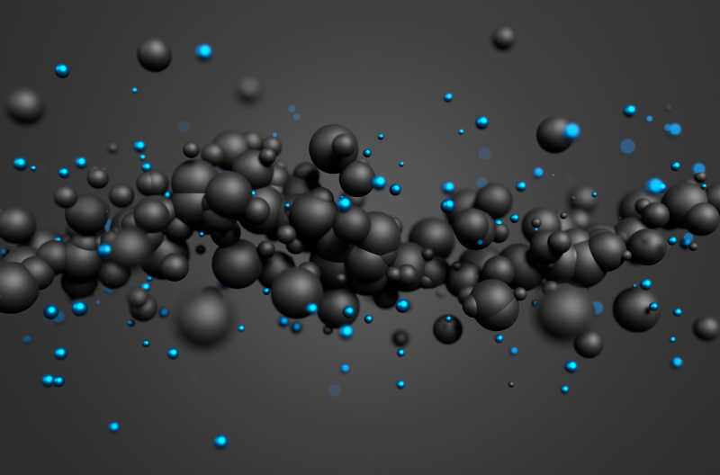 黑色圆形的混沌粒子的三维绘制
