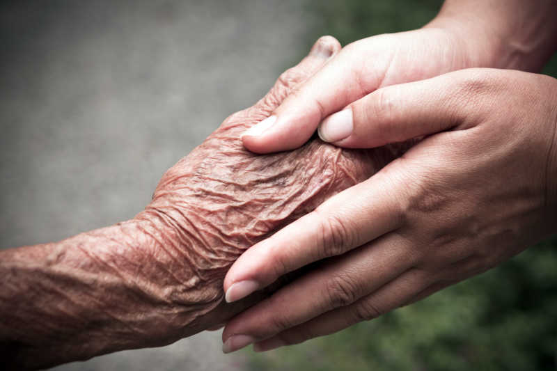 年轻的手握着老年人的手
