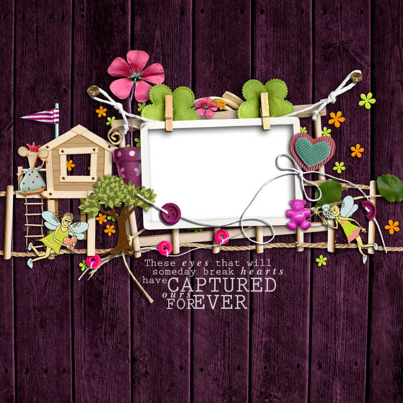 紫色木制背景上的温暖的家庭风格装饰的框架