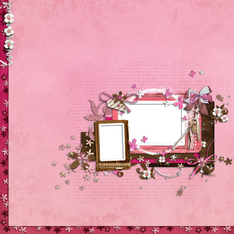 粉色信纸上的粉色装饰的空白框架