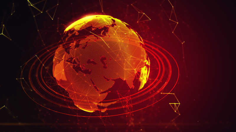 黑色背景下的红色的CG概念技术数字地球