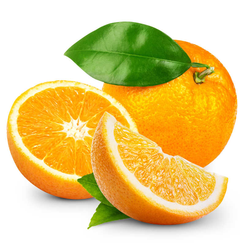 白色背景下的橙子