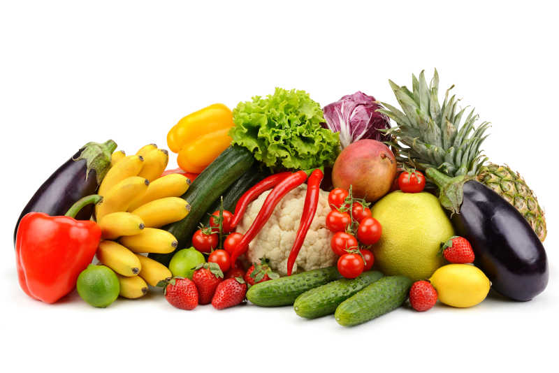 白色背景下的蔬菜与水果