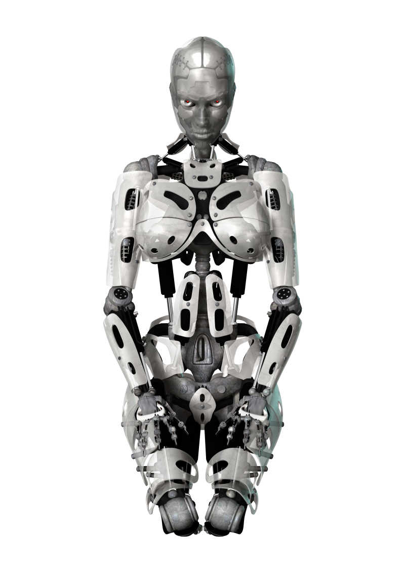 白色背景下的女性机器人