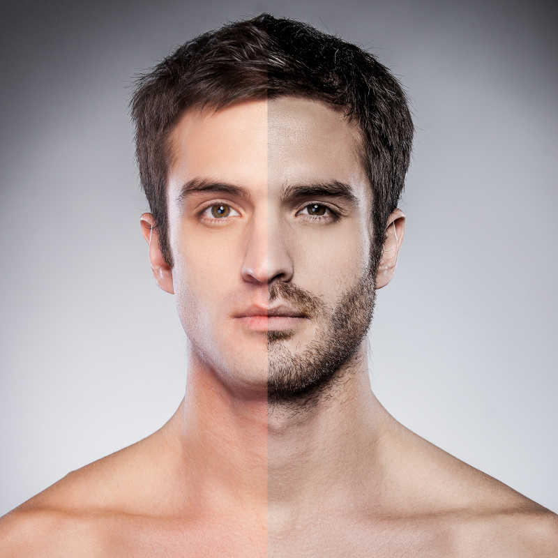 男人胡子剃了半张脸的对比图