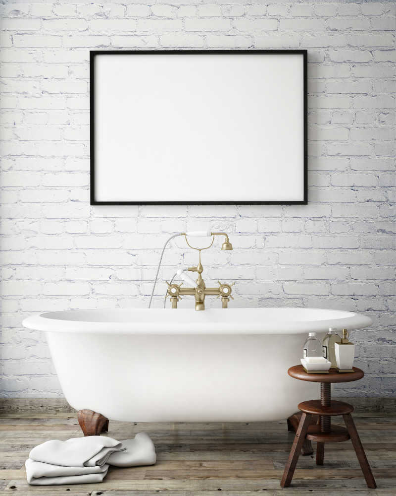 3D渲染模拟海报架老式的时髦的浴室