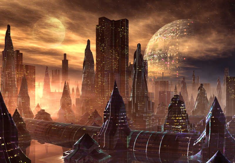 外星人的梦幻城市的天际线在星球