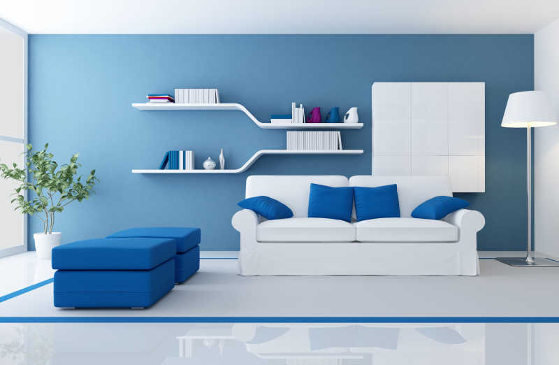 现代客厅蓝白色室内设计