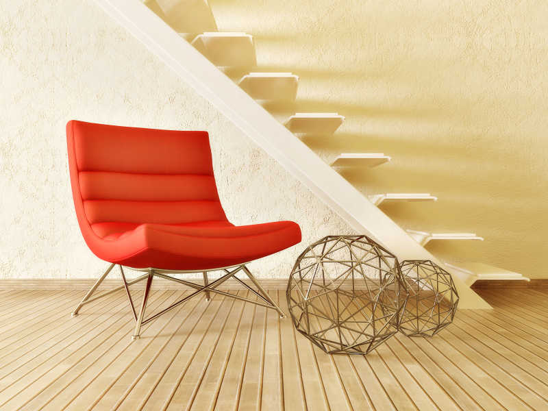 复式客厅楼梯设计与红色沙发