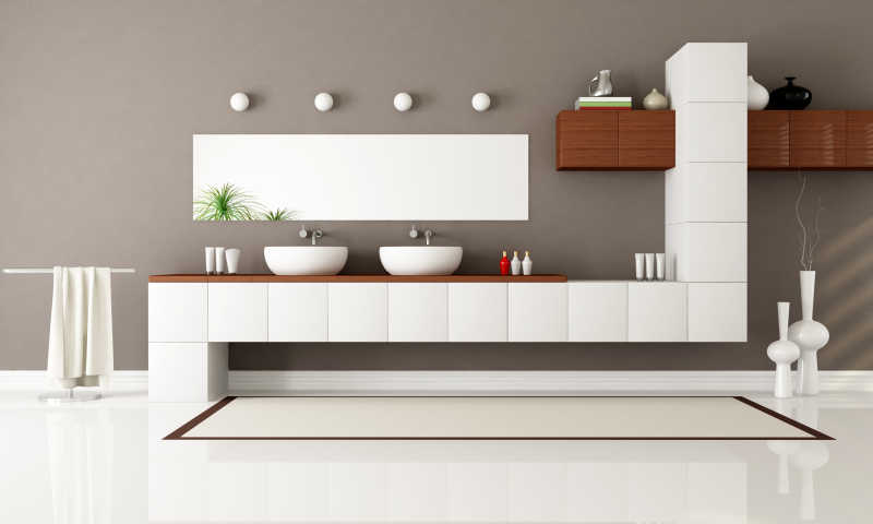 浴室灰色墙壁白色家具设计